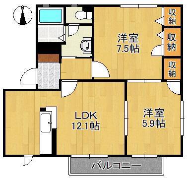 オー・ボアパティールⅡD棟(2LDK/2階)の間取り写真