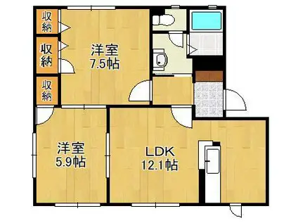 オー・ボアパティールⅡD棟(2LDK/1階)の間取り写真