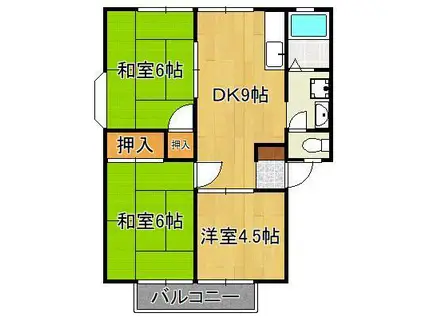 グリーンビレッジ湯川 B棟(3DK/2階)の間取り写真