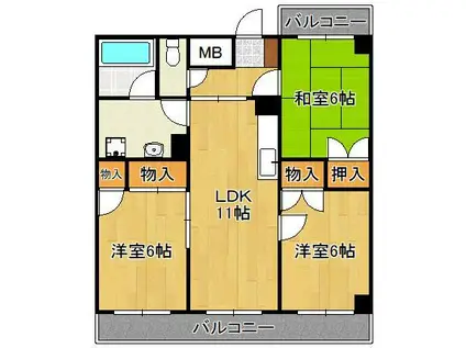 北方ハヤシビル1(3LDK/2階)の間取り写真