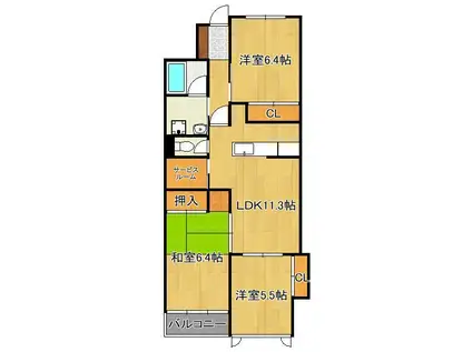 ココガモ&壺壺蒲生(3LDK/3階)の間取り写真