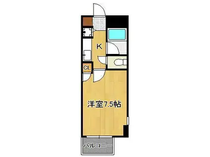コンドミニアム北九大前(1K/2階)の間取り写真