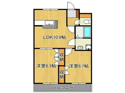 ルーチェ・フォレ・ドゥ(2LDK/2階)の間取り写真