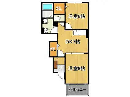 エール湯川B(2DK/1階)の間取り写真
