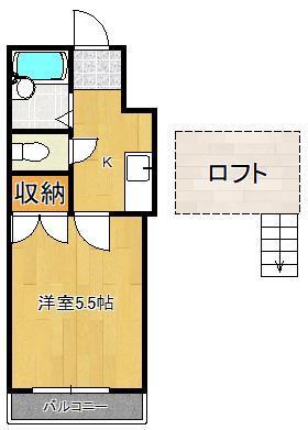 オアシス城野A棟(1K/2階)の間取り写真