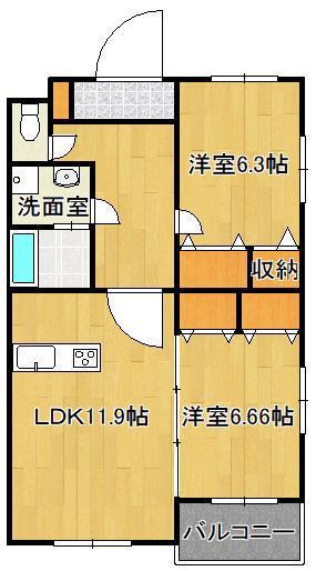 ブランルージュ桜(2LDK/3階)の間取り写真