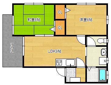 シティベール横代 C棟(2LDK/1階)の間取り写真