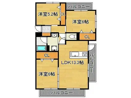 クレールコパンⅡ(3LDK/1階)の間取り写真