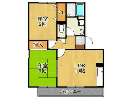 リベルテS.A棟(2LDK/2階)の間取り写真