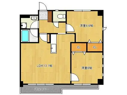 ニューガイアソラーレ下石田(2LDK/1階)の間取り写真