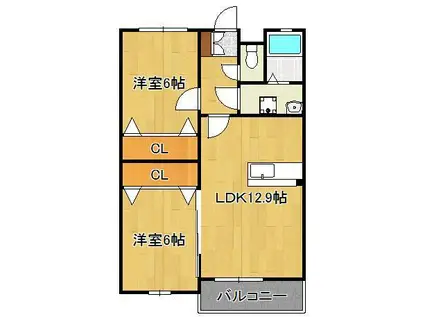 グラン・ジュネス重住(2LDK/5階)の間取り写真