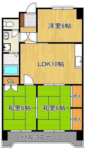 第三泰平ビル(3LDK/6階)の間取り写真