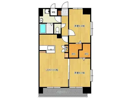 ハイネス若園Ⅱ(2LDK/12階)の間取り写真