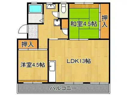 川本ビル(2LDK/2階)の間取り写真