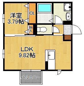 ハイヒルズ城野(1LDK/1階)の間取り写真