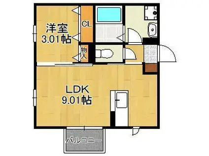 ハイヒルズ城野(1LDK/2階)の間取り写真