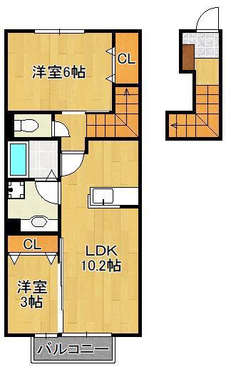 プレステージ城野駅南(2LDK/2階)の間取り写真