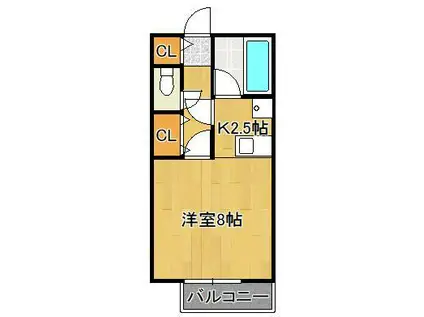 アーバンハイツ瓜生A棟(1K/1階)の間取り写真