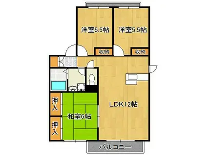 浪漫志井 F棟(3LDK/2階)の間取り写真