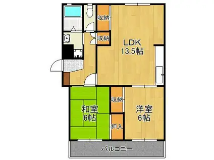 ラクシャリー春ヶ丘(2LDK/1階)の間取り写真