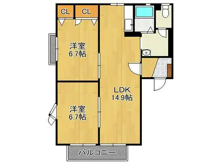 フレグランス常磐B棟(2LDK/2階)の間取り写真