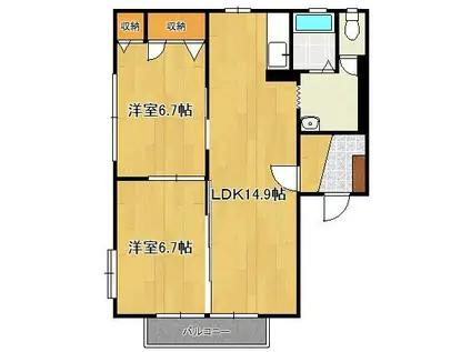 フレグランス常磐B棟(2LDK/1階)の間取り写真