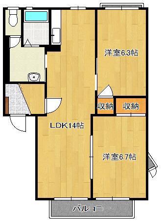 フレグランス常磐B棟(2LDK/2階)の間取り写真