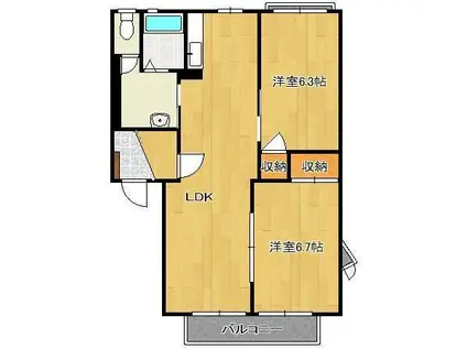 フレグランス常磐B棟(2LDK/1階)の間取り写真