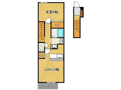 メゾン若園B棟(1LDK/2階)の間取り写真