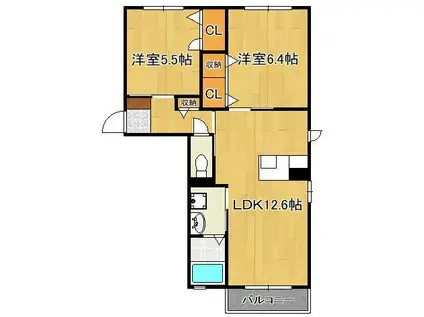 メイタイムB棟(2LDK/2階)の間取り写真