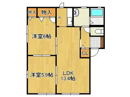 シャーメゾンみちC棟(2LDK/1階)の間取り写真