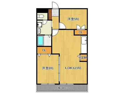 ロマネスク志井(2LDK/3階)の間取り写真