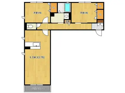 アトリエールⅢ(2LDK/2階)の間取り写真