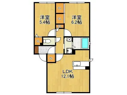 パルテール・ヴィラⅡ(2LDK/1階)の間取り写真