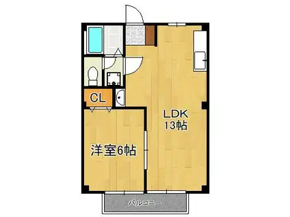 ファミールヒイラギ B棟(1LDK/2階)の間取り写真