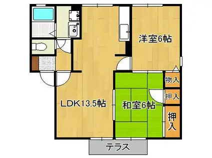 フロンティアS・Ⅱ(2LDK/1階)の間取り写真