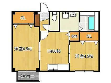 フィオーレ長行西(2DK/1階)の間取り写真