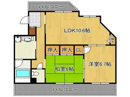 プレアール若園(2LDK/2階)の間取り写真