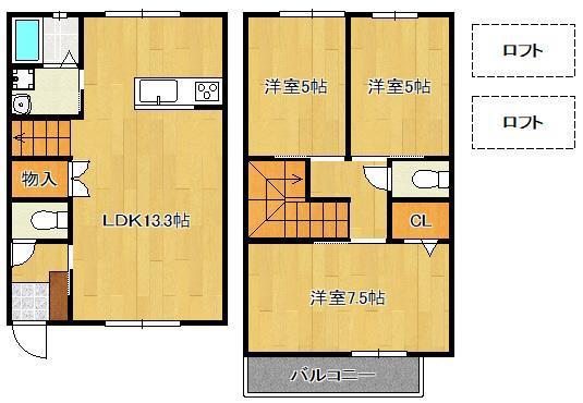 フルーレ南方ⅡB棟(3LDK/1階)の間取り写真