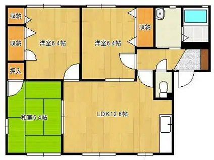 オー・ボアパティールⅡA棟(3LDK/1階)の間取り写真