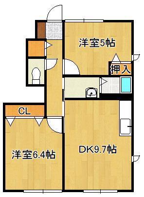 アルブルージュB棟(2DK/1階)の間取り写真