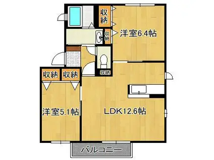 シティパル長行C棟(2LDK/2階)の間取り写真