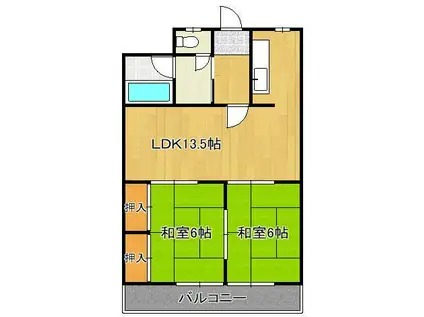 不二ビル(2LDK/4階)の間取り写真