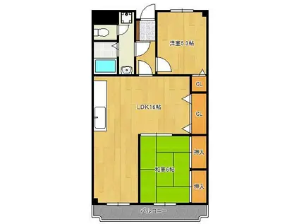 ラディア石田(2LDK/3階)の間取り写真