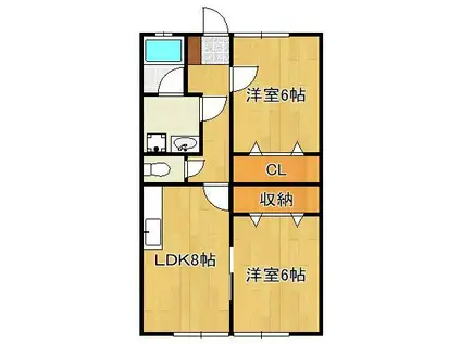 守恒アパート(2DK/1階)の間取り写真