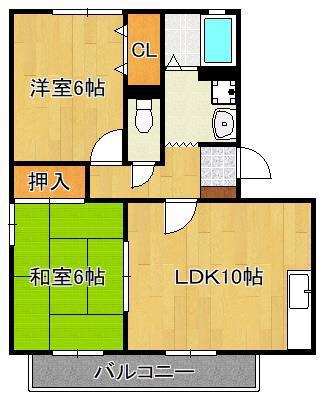 エクレール亀田A棟(2LDK/2階)の間取り写真