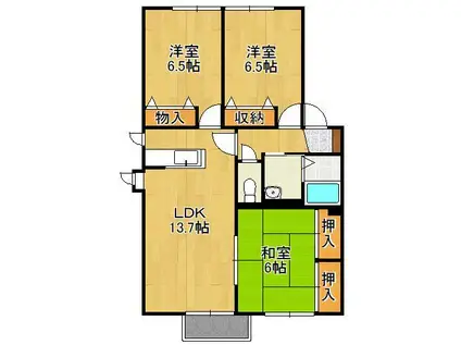 レシェンテ徳力 D棟(3LDK/2階)の間取り写真
