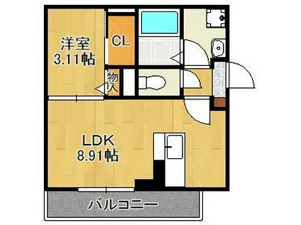 ARIGA 10 D棟(1LDK/2階)の間取り写真