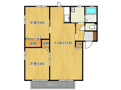 リンデンバームB棟(2LDK/2階)の間取り写真