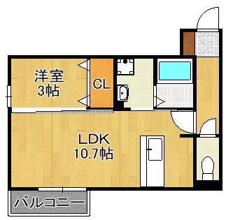 パディコート下城野(1LDK/1階)の間取り写真